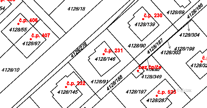 Choceňské Předměstí 231, Vysoké Mýto na parcele st. 4128/146 v KÚ Vysoké Mýto, Katastrální mapa