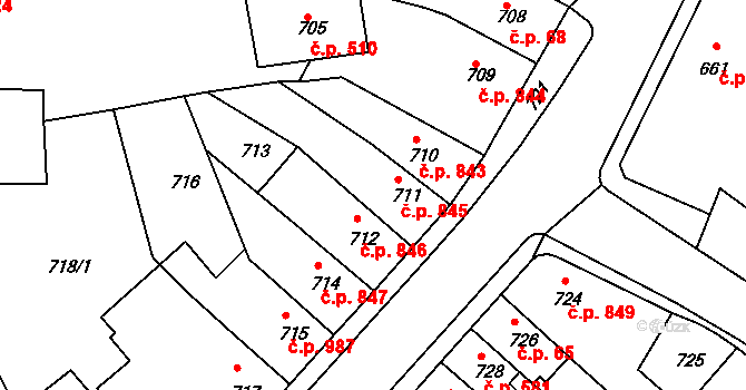 Třešť 845 na parcele st. 711 v KÚ Třešť, Katastrální mapa