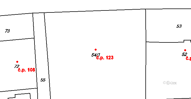 Stanislavice 123, Český Těšín na parcele st. 54/1 v KÚ Stanislavice, Katastrální mapa