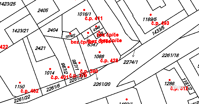 Beroun-Město 428, Beroun na parcele st. 1086 v KÚ Beroun, Katastrální mapa