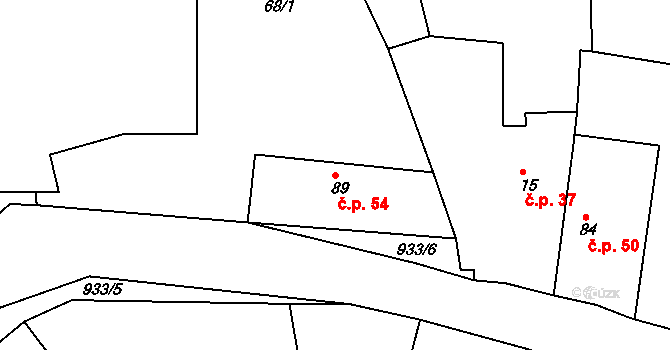 Chotýš 54, Vitice na parcele st. 89 v KÚ Chotýš, Katastrální mapa