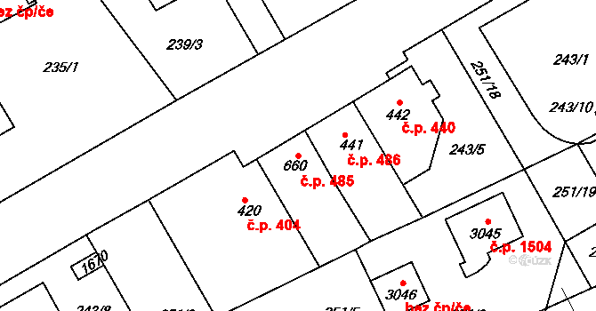 Neratovice 485 na parcele st. 660 v KÚ Neratovice, Katastrální mapa