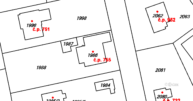 Řevnice 755 na parcele st. 1986 v KÚ Řevnice, Katastrální mapa