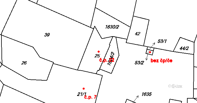 Vladměřice 22, Manětín na parcele st. 25 v KÚ Vladměřice, Katastrální mapa