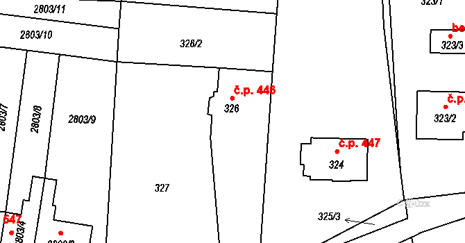 Veselí nad Lužnicí I 446, Veselí nad Lužnicí na parcele st. 326 v KÚ Veselí nad Lužnicí, Katastrální mapa