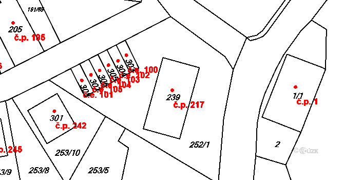 Babí 217, Náchod na parcele st. 239 v KÚ Babí u Náchoda, Katastrální mapa