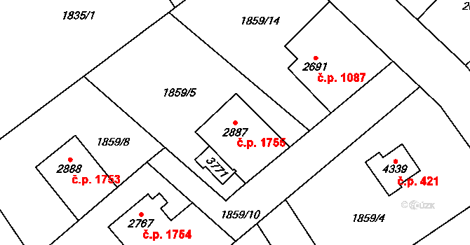 Náchod 1755 na parcele st. 2887 v KÚ Náchod, Katastrální mapa