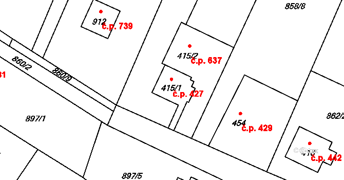 Mořkov 427 na parcele st. 415/1 v KÚ Mořkov, Katastrální mapa