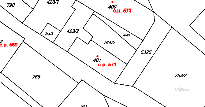 Mikulášovice 571 na parcele st. 401 v KÚ Mikulášovice, Katastrální mapa