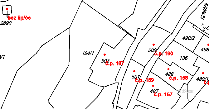 Plešivec 167, Český Krumlov na parcele st. 503 v KÚ Český Krumlov, Katastrální mapa