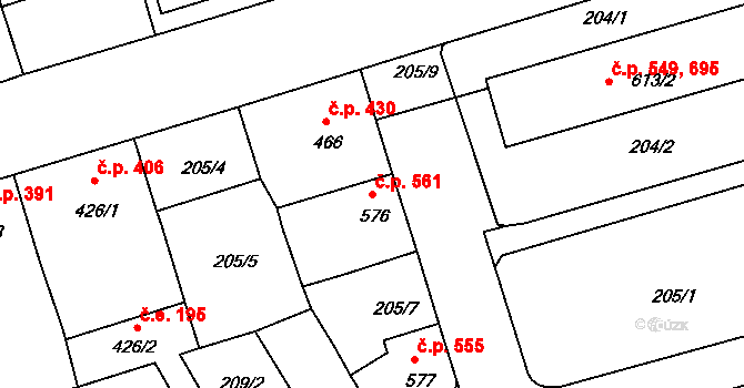 Žirovnice 561 na parcele st. 576 v KÚ Žirovnice, Katastrální mapa