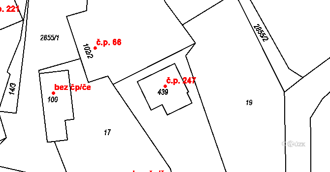 Sehradice 247 na parcele st. 439 v KÚ Sehradice, Katastrální mapa