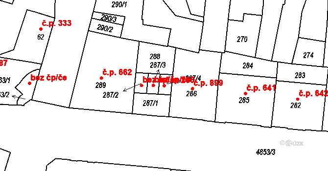 Louny 205 na parcele st. 287/4 v KÚ Louny, Katastrální mapa
