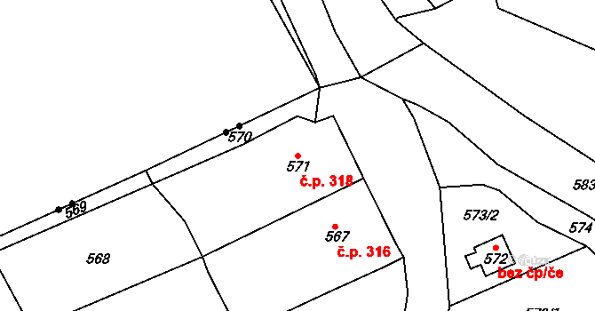 Újezd 318, Trmice na parcele st. 571 v KÚ Koštov, Katastrální mapa