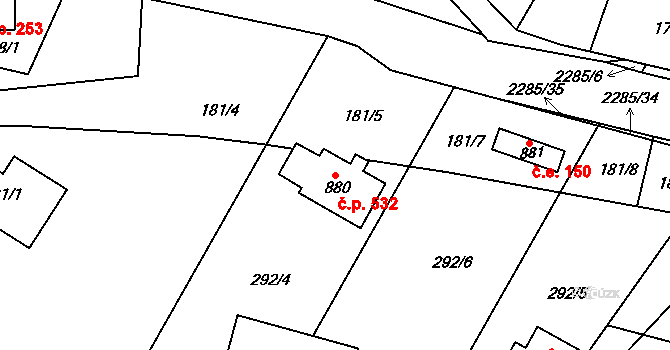 Tisá 532 na parcele st. 880 v KÚ Tisá, Katastrální mapa