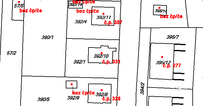Všetuly 331, Holešov na parcele st. 392/10 v KÚ Všetuly, Katastrální mapa