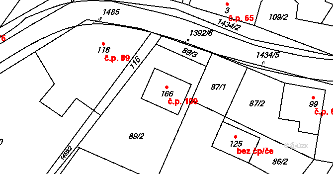 Chvalnov 109, Chvalnov-Lísky na parcele st. 166 v KÚ Chvalnov, Katastrální mapa