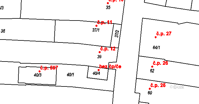 Dobšice 12 na parcele st. 39 v KÚ Dobšice u Znojma, Katastrální mapa