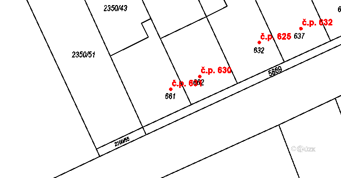 Hrušovany nad Jevišovkou 631 na parcele st. 661 v KÚ Hrušovany nad Jevišovkou, Katastrální mapa