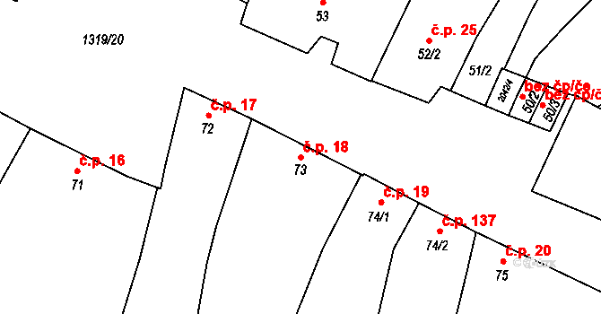 Křídlůvky 18 na parcele st. 73 v KÚ Křídlůvky, Katastrální mapa