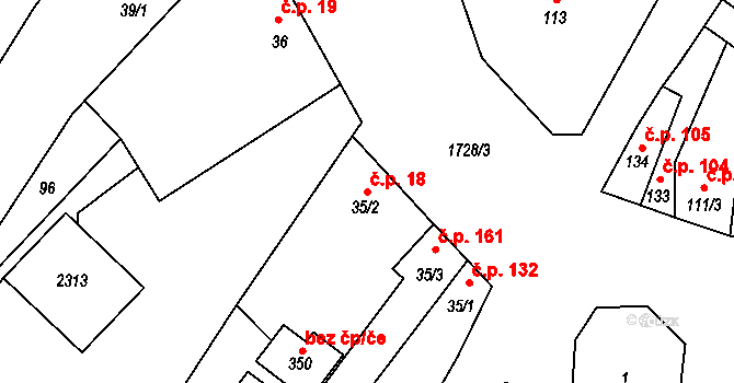 Pavlovice u Přerova 18 na parcele st. 35/2 v KÚ Pavlovice u Přerova, Katastrální mapa
