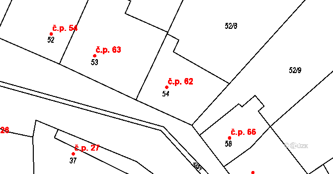 Tupec 62, Veselíčko na parcele st. 54 v KÚ Tupec, Katastrální mapa
