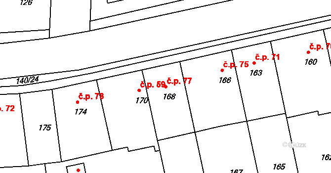 Drahelice 77, Nymburk na parcele st. 168 v KÚ Drahelice, Katastrální mapa