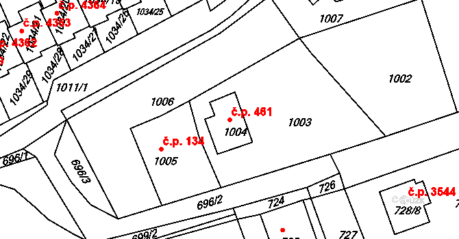 Mšeno nad Nisou 461, Jablonec nad Nisou na parcele st. 1004 v KÚ Mšeno nad Nisou, Katastrální mapa