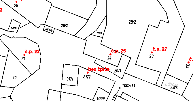 Jestřebí 26, Brtnice na parcele st. 24 v KÚ Jestřebí u Brtnice, Katastrální mapa