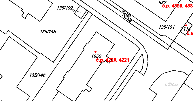 Jihlava 4220,4221 na parcele st. 1050 v KÚ Bedřichov u Jihlavy, Katastrální mapa