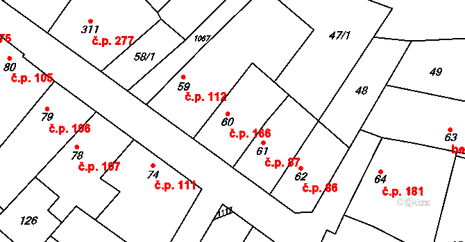 Rožďalovice 166 na parcele st. 60 v KÚ Rožďalovice, Katastrální mapa