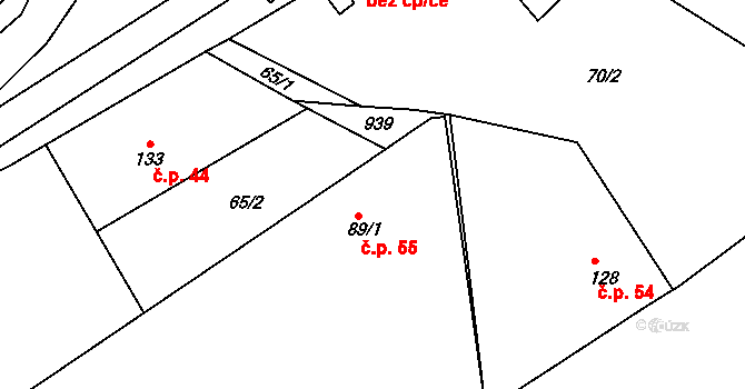 Obrubce 55 na parcele st. 89/1 v KÚ Obrubce, Katastrální mapa