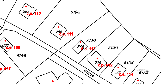 Vrané nad Vltavou 112 na parcele st. 564 v KÚ Vrané nad Vltavou, Katastrální mapa