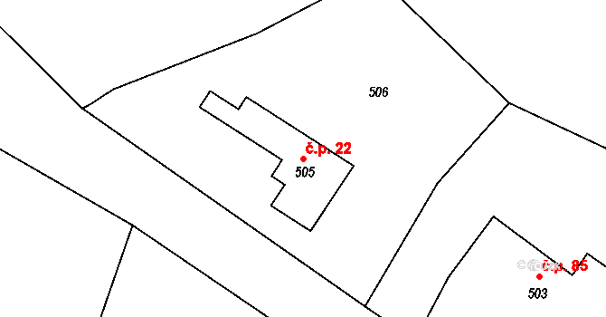 Provodín 22 na parcele st. 505 v KÚ Provodín, Katastrální mapa
