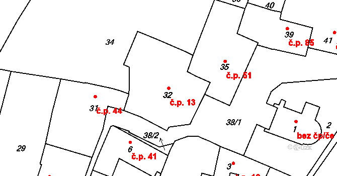 Omice 13 na parcele st. 32 v KÚ Omice, Katastrální mapa