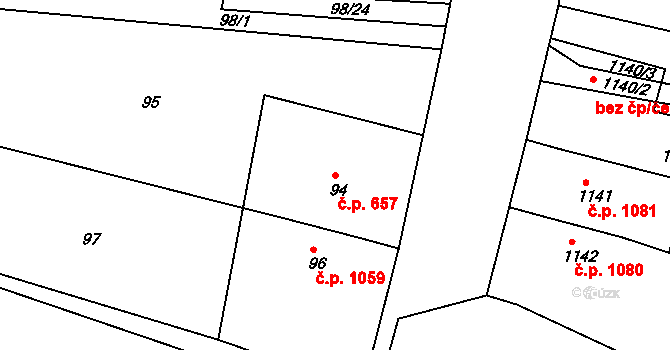 Vracov 657 na parcele st. 94/1 v KÚ Vracov, Katastrální mapa