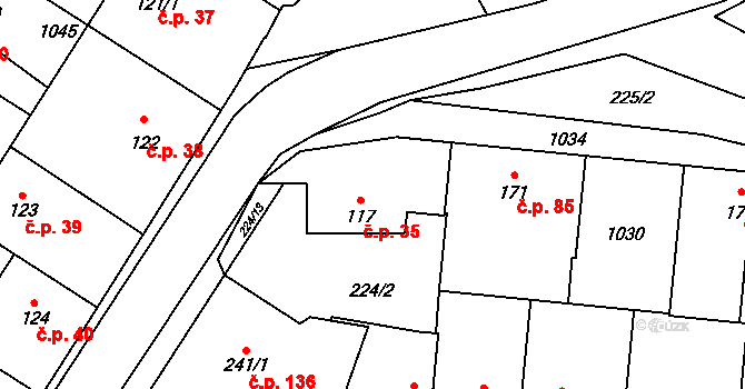 Humny 35, Pchery na parcele st. 117 v KÚ Pchery, Katastrální mapa