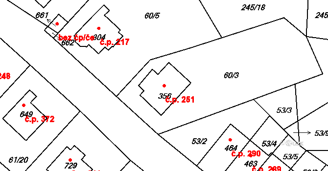Strančice 251 na parcele st. 356 v KÚ Strančice, Katastrální mapa
