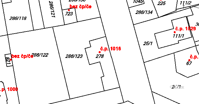 Švermov 1016, Kladno na parcele st. 278 v KÚ Hnidousy, Katastrální mapa