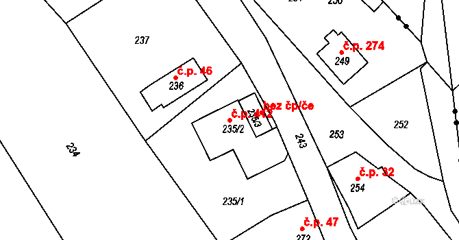 Donín 412, Hrádek nad Nisou na parcele st. 235/2 v KÚ Donín u Hrádku nad Nisou, Katastrální mapa