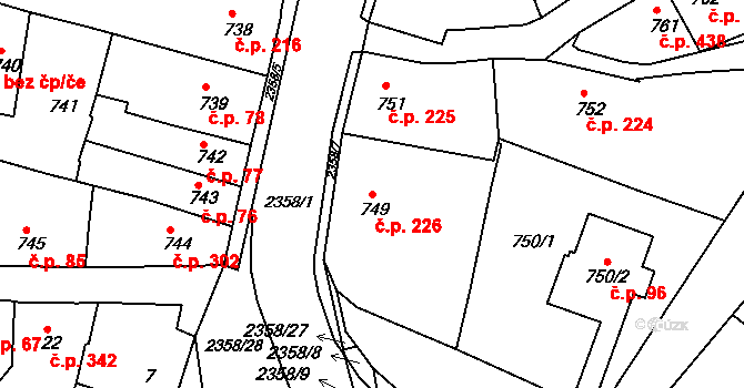 Mnichovo Hradiště 226 na parcele st. 749 v KÚ Mnichovo Hradiště, Katastrální mapa