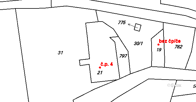 Málkovice 4, Bor na parcele st. 21 v KÚ Málkovice, Katastrální mapa