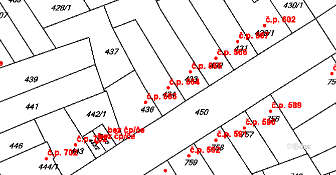Hulín 564 na parcele st. 434 v KÚ Hulín, Katastrální mapa