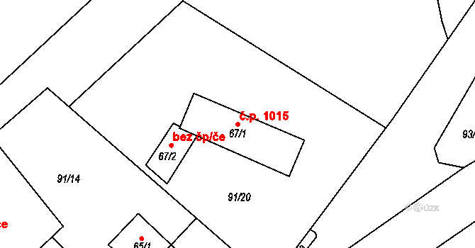 Kozlov 1015 na parcele st. 67/1 v KÚ Kozlov u Velkého Újezdu, Katastrální mapa