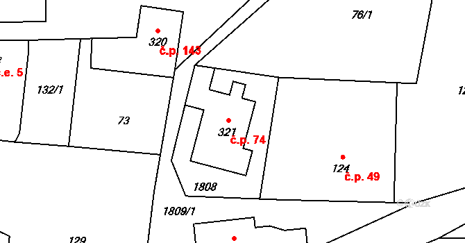 Valy 74, Krompach na parcele st. 321 v KÚ Krompach, Katastrální mapa