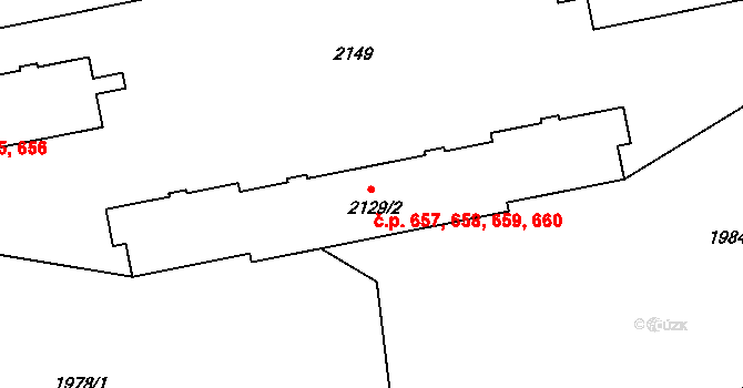 Bechyně 657,658,659,660 na parcele st. 2129/2 v KÚ Bechyně, Katastrální mapa