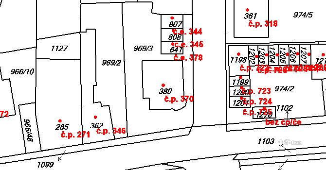 Bohosudov 370, Krupka na parcele st. 380 v KÚ Bohosudov, Katastrální mapa