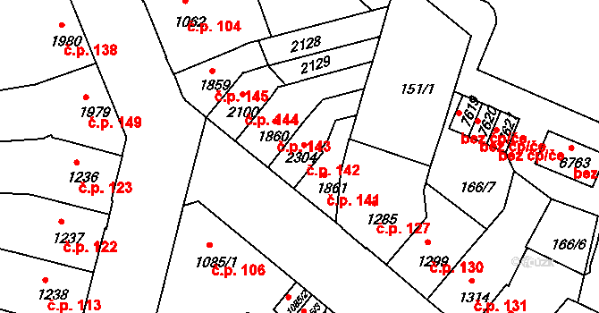 Jejkov 142, Třebíč na parcele st. 2304 v KÚ Třebíč, Katastrální mapa