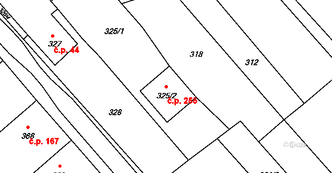 Míkovice 255, Uherské Hradiště na parcele st. 325/2 v KÚ Míkovice nad Olšavou, Katastrální mapa