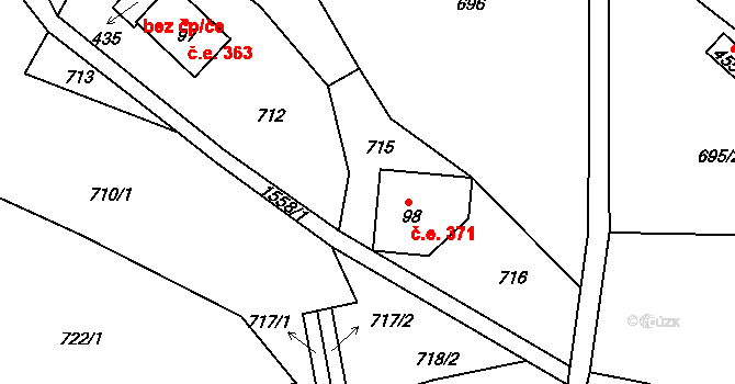 Mukařov 371, Malá Skála na parcele st. 98 v KÚ Mukařov u Jablonce nad Nisou, Katastrální mapa